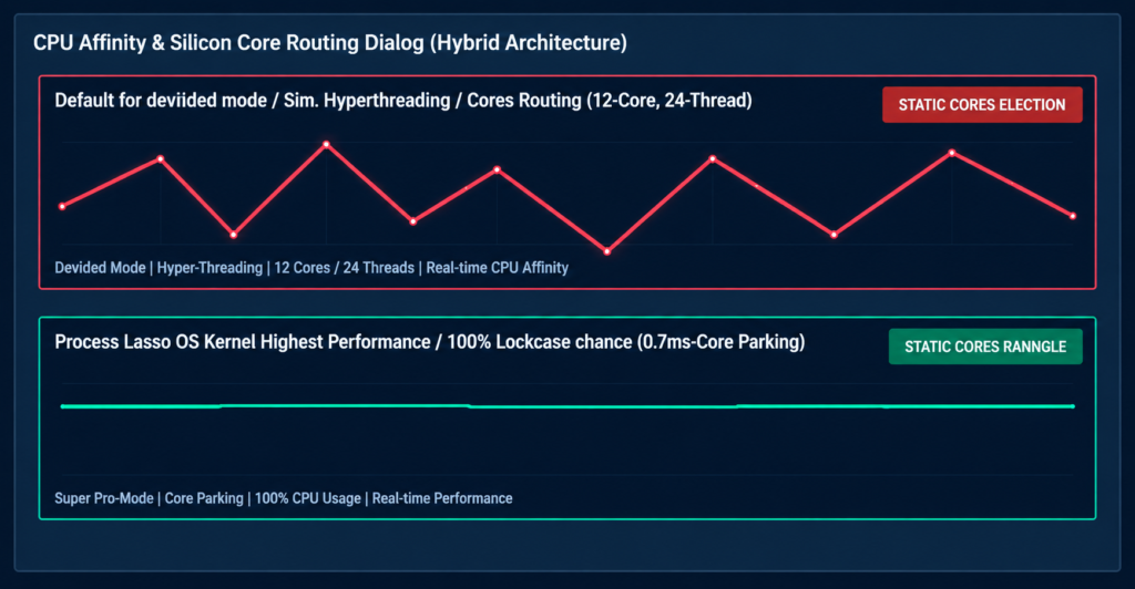 Visual graph depicting CPU core parking disabled and stable clock frequency during gaming mode.